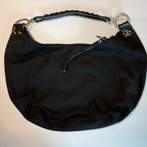 GAP Black Nylon Hobo Shoulder Bag Leather Handle Zip Top